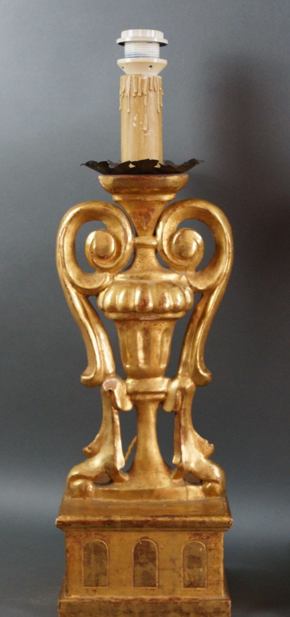 18th Large Italian Gilt Wood Candlesticks-photo-3