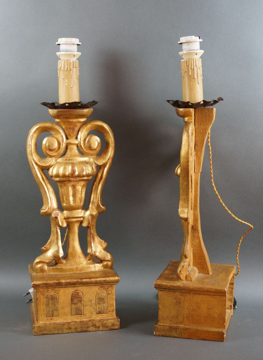 18th Large Italian Gilt Wood Candlesticks-photo-1