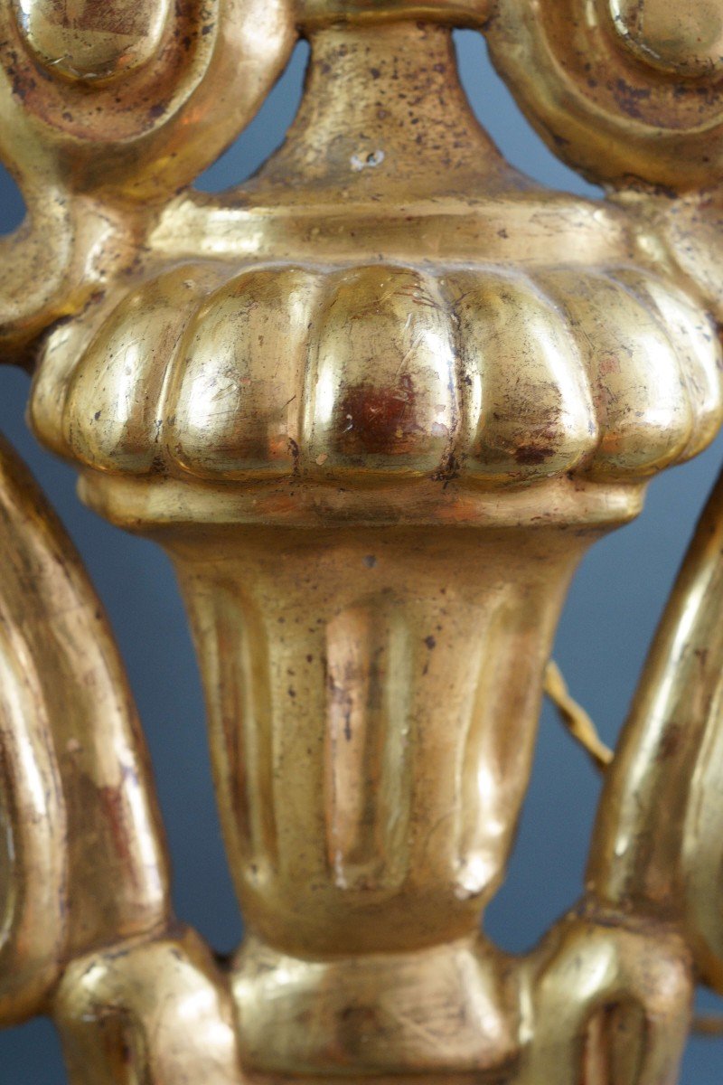 18th Large Italian Gilt Wood Candlesticks-photo-3