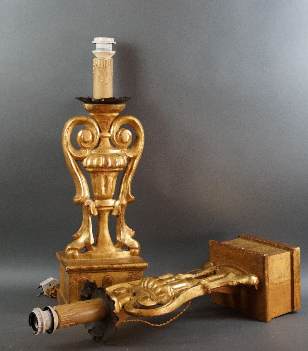 18th Large Italian Gilt Wood Candlesticks-photo-4