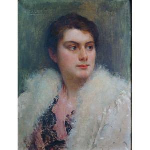 Antoine Calbet (1860-1942) Portrait Of A Lady Signed And Dated 1896