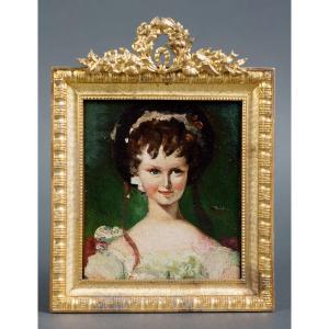 "miss Murray" Portrait Miniature d'Une Petite Fille Huile Sur Zinc Vers 1860