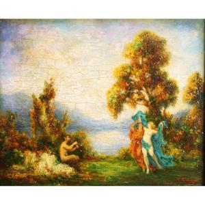 Emile-eugène Nourrigat  Early 20th Mythological Oil On Wood With Frame