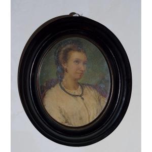 Ludmilla Assing (amburg 1821 - Florence 1873), Self-portrait, Painting On Parchment Oval Frame