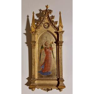 19th Florentine Tabernacle Frame Gilt Wood Painting After Beato Angelico