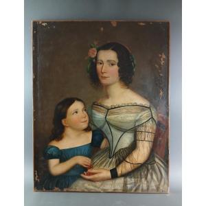 19th Empire Style Large Family Portrait Signed Fanny Gilbert 1851