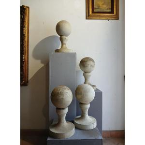 Early 20th Group Of 4 Large Lacquered  Concrete Terminal Spheres Balustrade