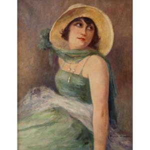 Raymond Charlot - Portrait d'Elegante En Style Art Déco Daté 1923