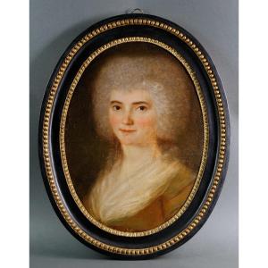 18th Louis XVI Period Portrait Of A Lady In Original Frame