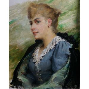 Antoine-auguste Thivet (1856-1927) Portrait De Madame Vayou Daté 1893