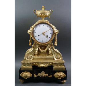 18th Louis XVI Ormolu Gilt Bronze Clock Marble Base