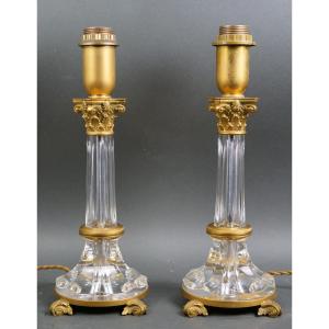 Paire De Lampes En Cristal Et Bronze Doré  Gherardo Degli Albizzi - Firenze