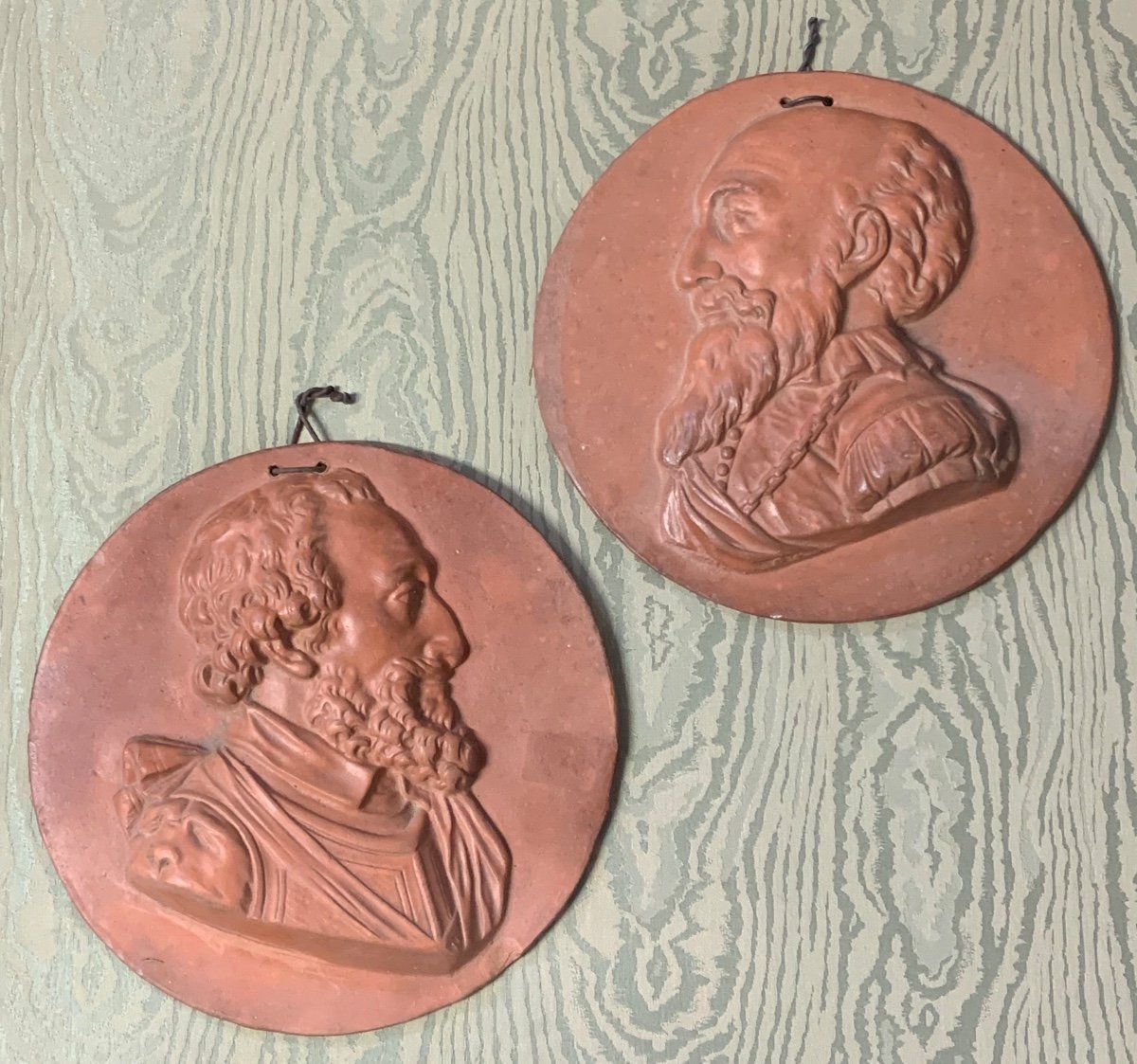 Pair Of Terracotta Roundels Depicting Male Profiles- 19th. Century