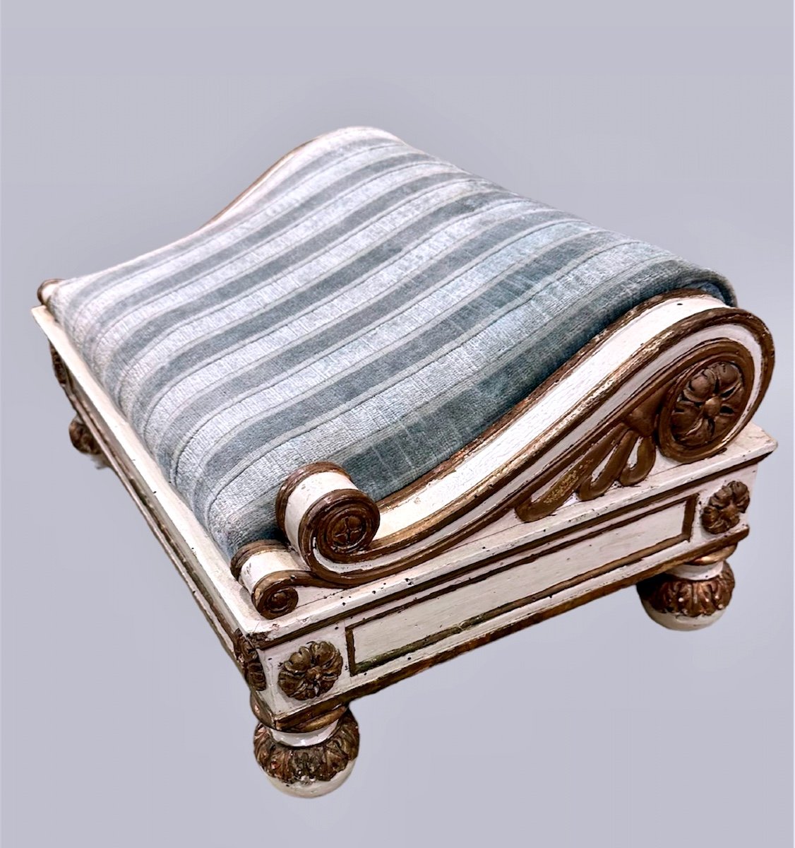 Elegant Lacquered And Gilded Footstool, Empire Period.