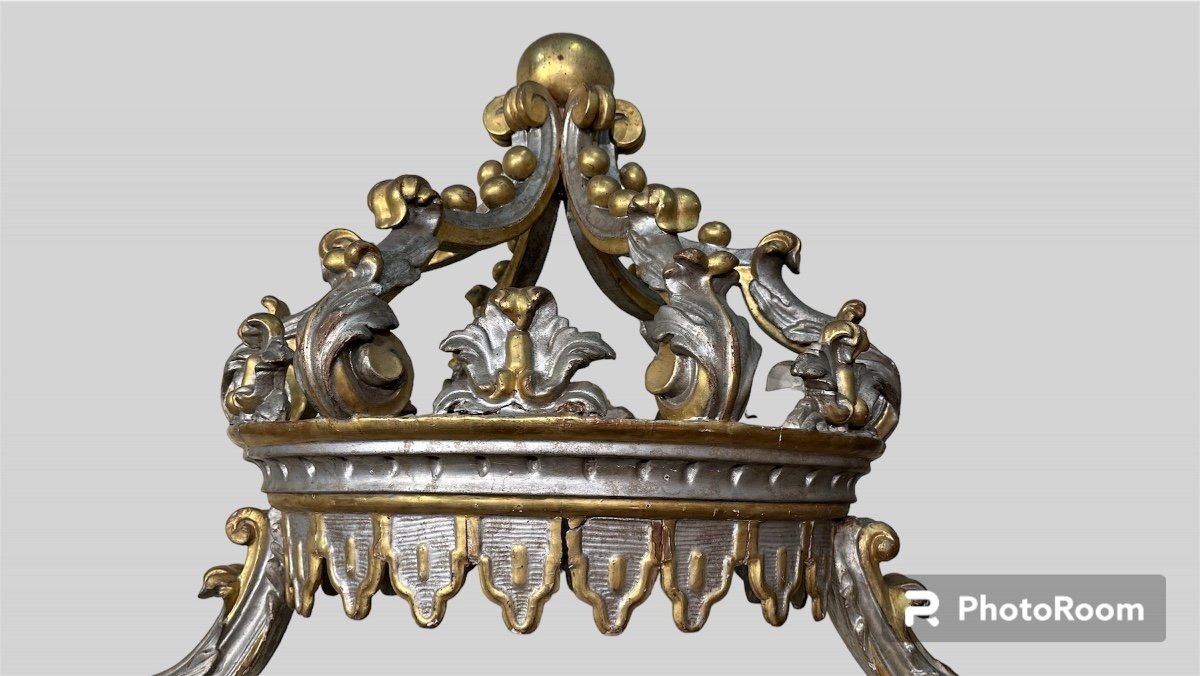 Exceptional Display Canopy, Throne With Carved Wooden Crown, XVIIIth Century-photo-3