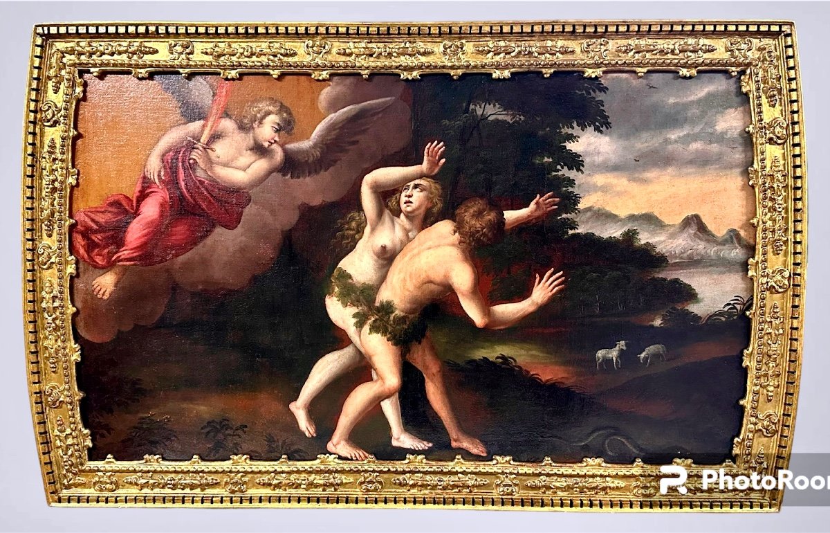 Framework, Oil Painting "the Expulsion Of Adam And Eve From The Earthly Paradise"  17th Century-photo-2