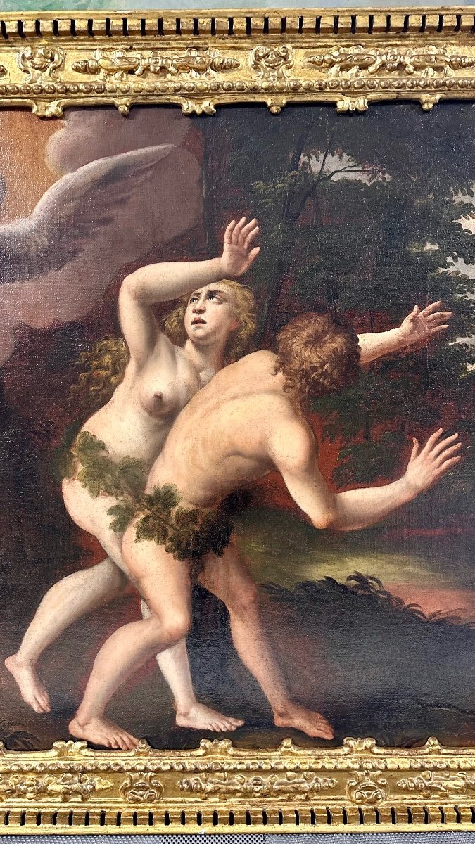 Framework, Oil Painting "the Expulsion Of Adam And Eve From The Earthly Paradise"  17th Century-photo-4