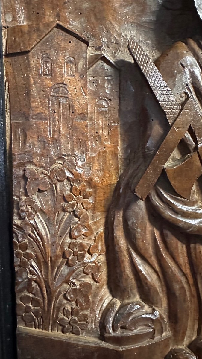 Sculpture En Relief En Bois, Panneau Sculpté "sainte Famille" - XIXe Siècle-photo-1