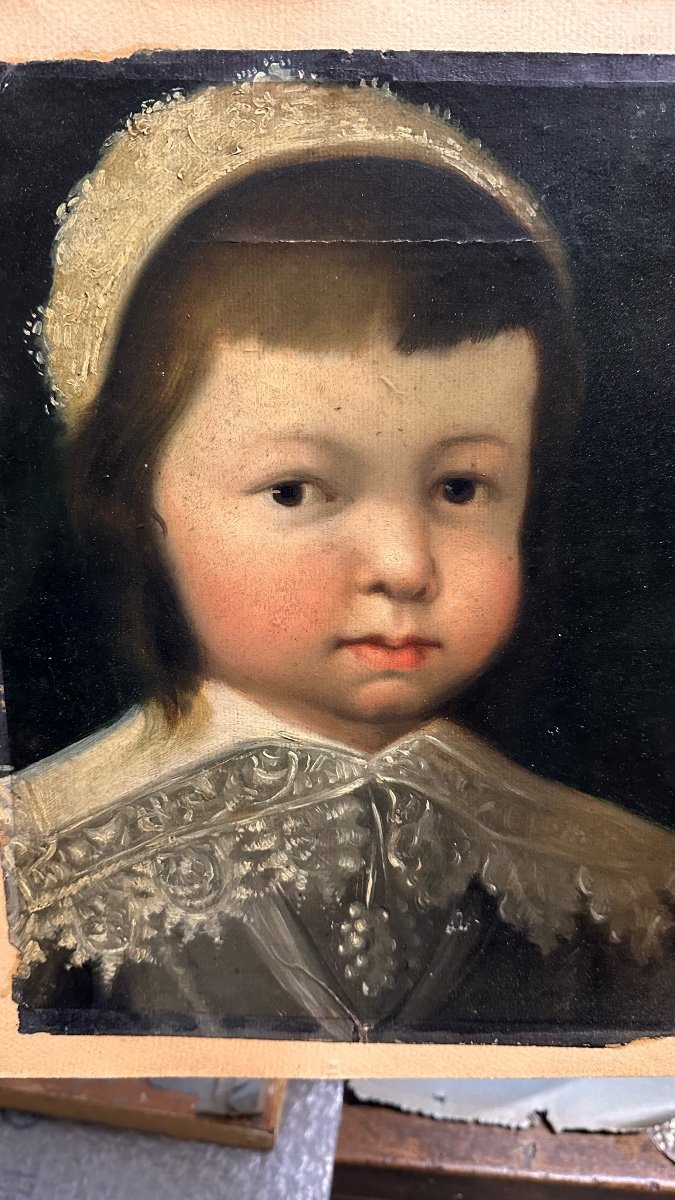 Framework, Painting "portrait Of A Little Girl" - 19th Century. -photo-3