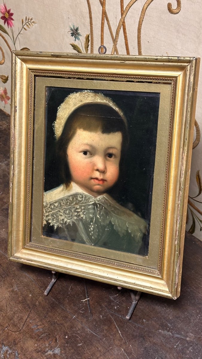 Framework, Painting "portrait Of A Little Girl" - 19th Century. -photo-1