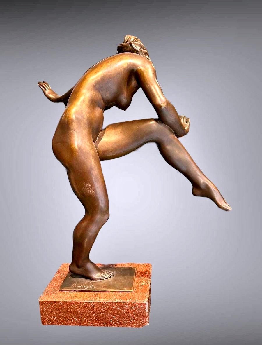 Bronze Sculpture Depicting "dancer" By G. Passaglia - Art Decó -photo-2