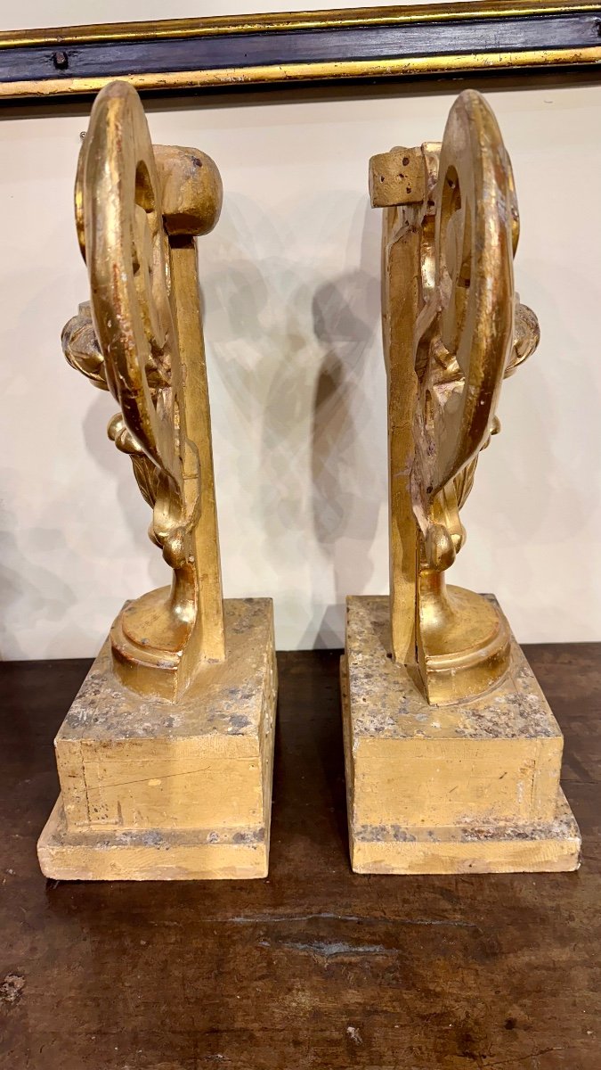 Pair Of Carved And Golden Wood Palm Tree Vases - 18th Century. -photo-5