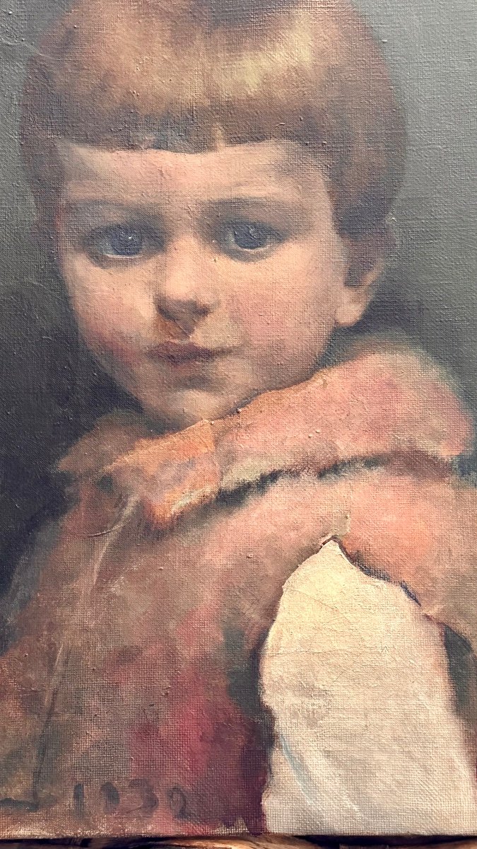 Oil Painting "portrait Of A Little Girl", Signed Greggio 1932.-photo-2