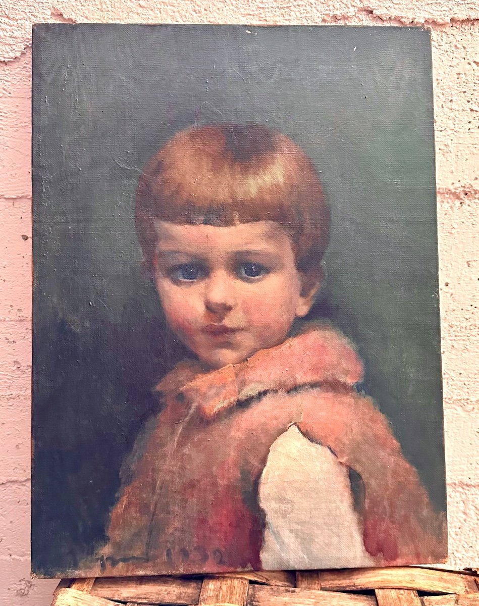 Oil Painting "portrait Of A Little Girl", Signed Greggio 1932.