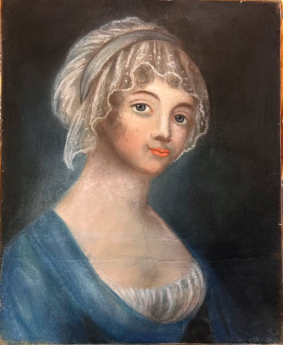 Painting, Pastel Painting "female Portrait" - 19th Century. 