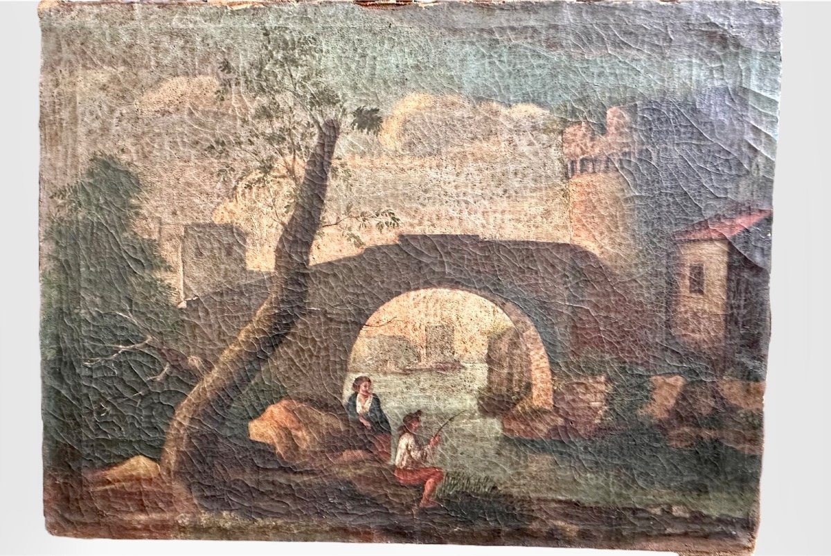 Pair Of Oil Paintings "landscapes With Figures" - 18th Century -photo-3