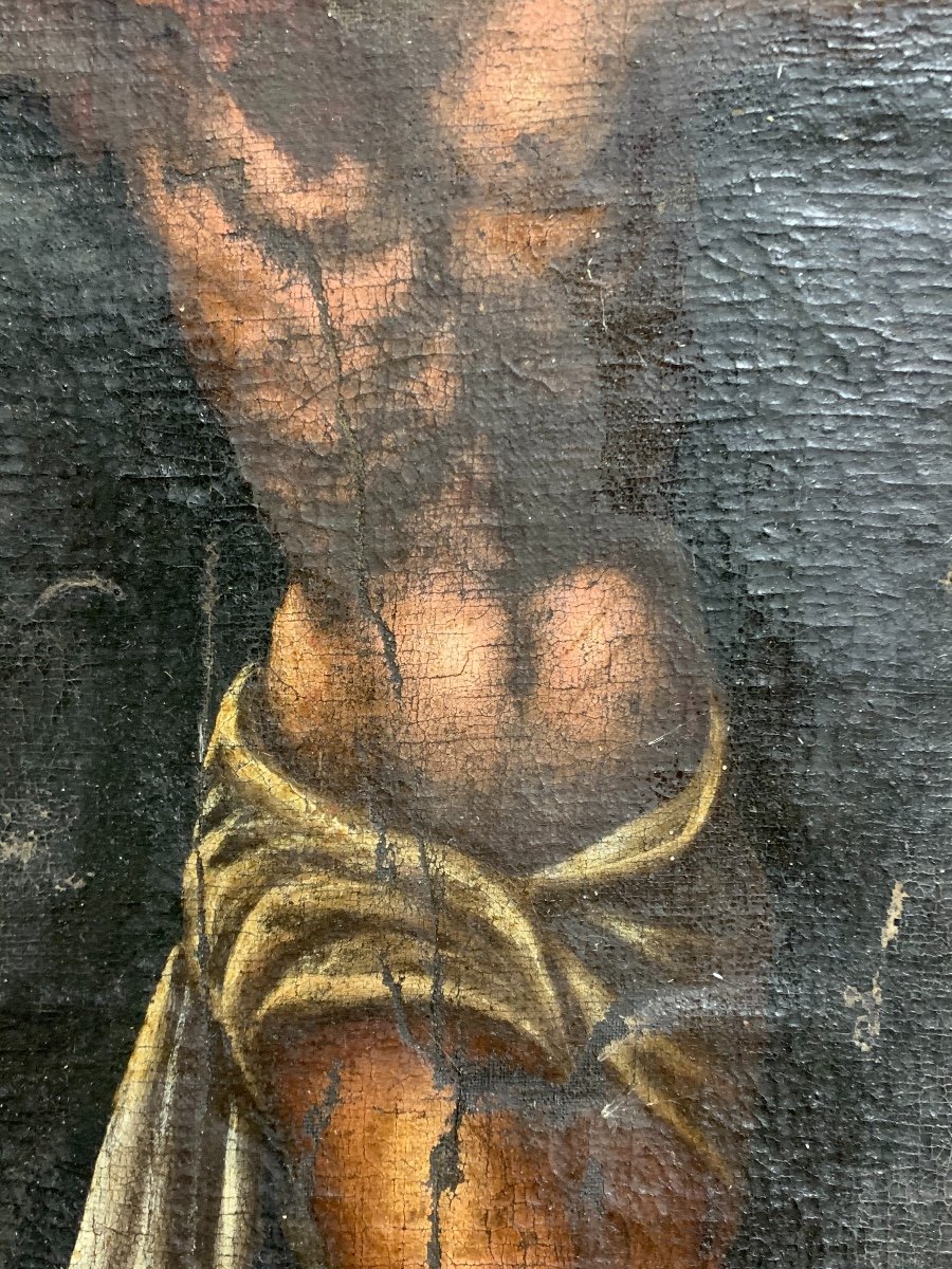 Oil On Canvas “jesus Christ Crucifix” - XVII Century.-photo-1
