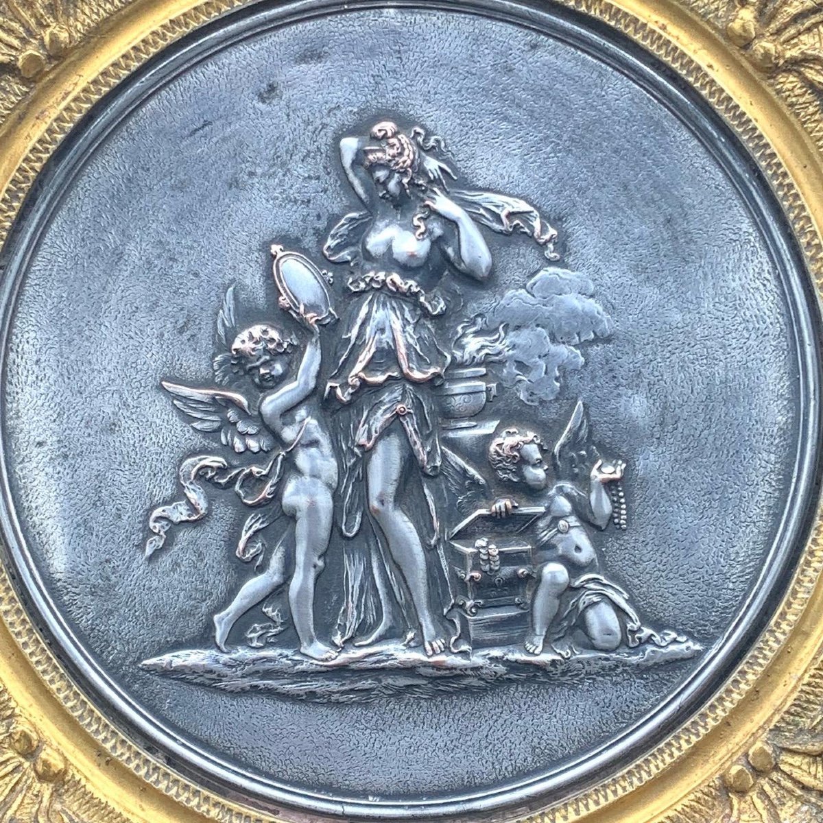 Bas-relief Rond En Cuivre Argenté - XIX Siècle-photo-2