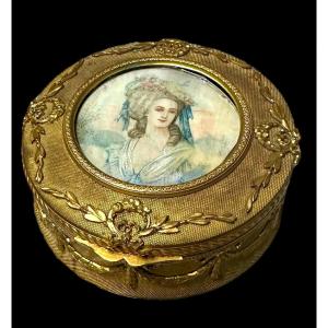 Chiseled Brass Box With Miniature - 19th Century
