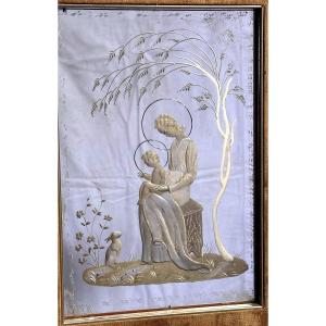 Miroir,  Gravé "madone à l'Enfant Jésus Et Au Lapin"  - Années 1950.