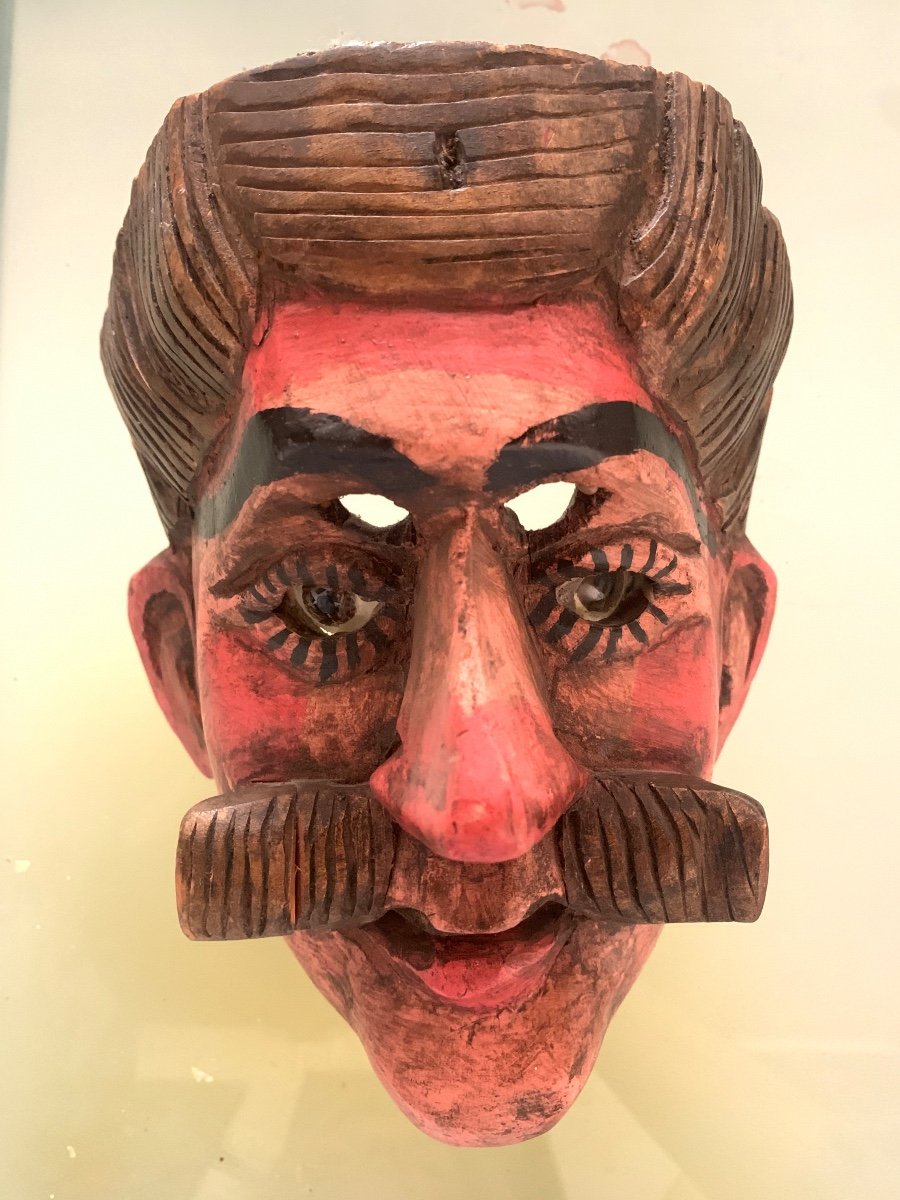 Guatemala.  Mask Of The Baile De La Conquista.  Mid 20th Century.  Carved And Painted Wood.