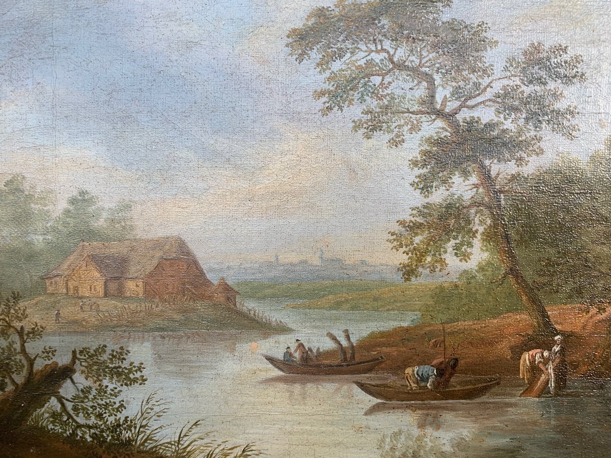 Georges Smith (1713–1776), suiveur. Paysage Fluviale Avec Maison à pan de bois. Fin XVIIIe-photo-3