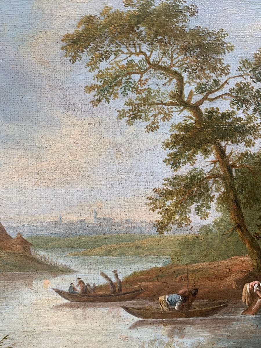 Georges Smith (1713–1776), suiveur. Paysage Fluviale Avec Maison à pan de bois. Fin XVIIIe-photo-6