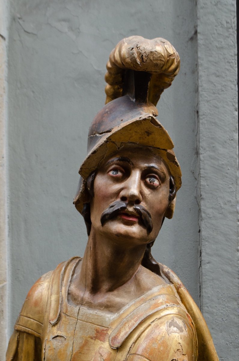 Saint Florian. Grande Statue En Bois Doré Et Polychrome. Vers 1700. H 175cm-photo-1