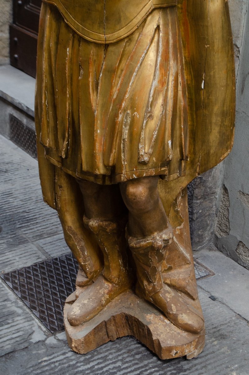 Saint Florian. Grande Statue En Bois Doré Et Polychrome. Vers 1700. H 175cm-photo-6