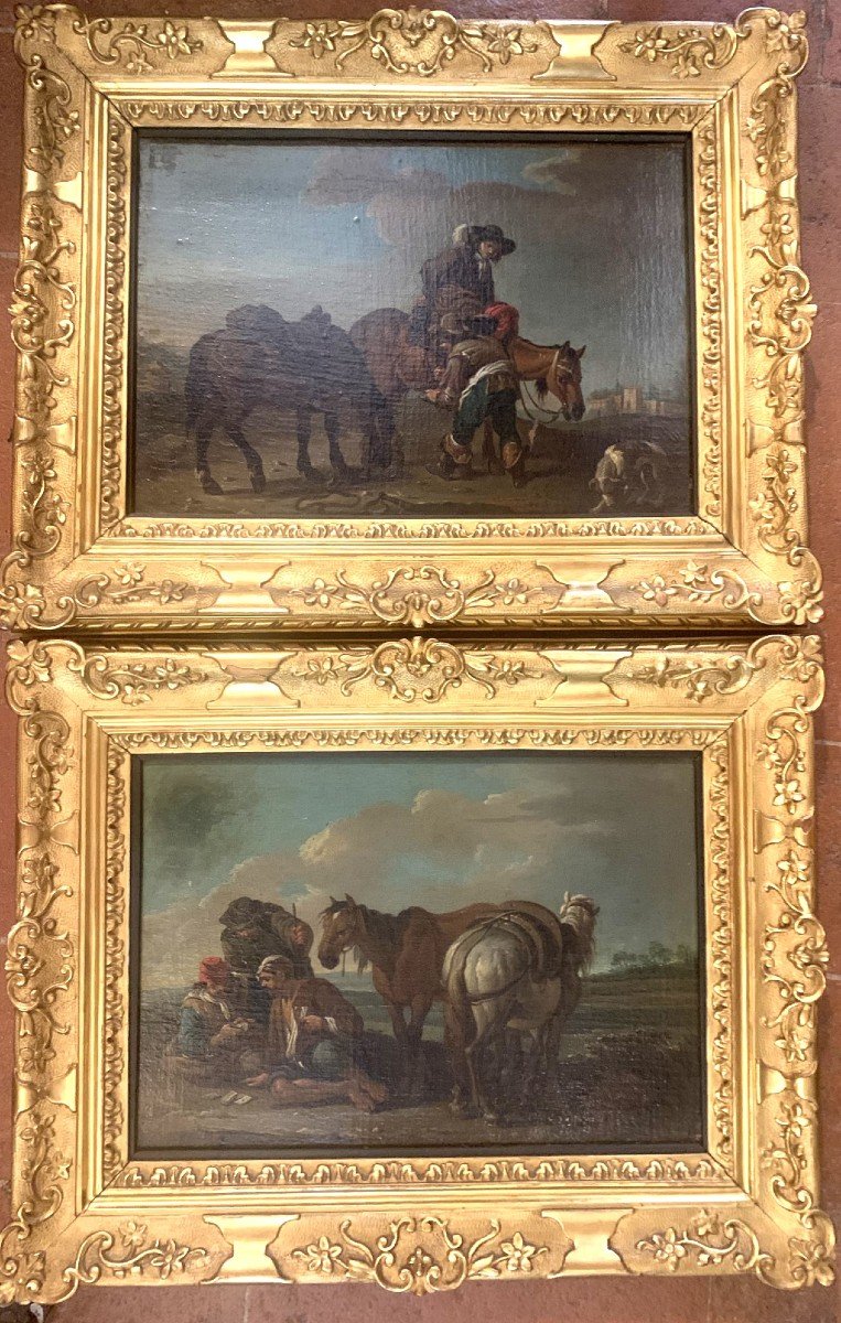 Paolo Monaldi (après 1710-après 1779)  Escale à La Campagne.  Un Jeu De Cartes. 2 Tableaux.  -photo-3