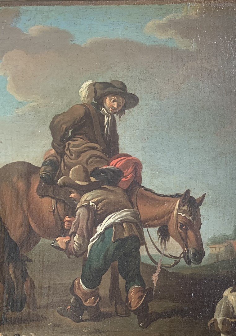 Paolo Monaldi (après 1710-après 1779)  Escale à La Campagne.  Un Jeu De Cartes. 2 Tableaux.  -photo-1