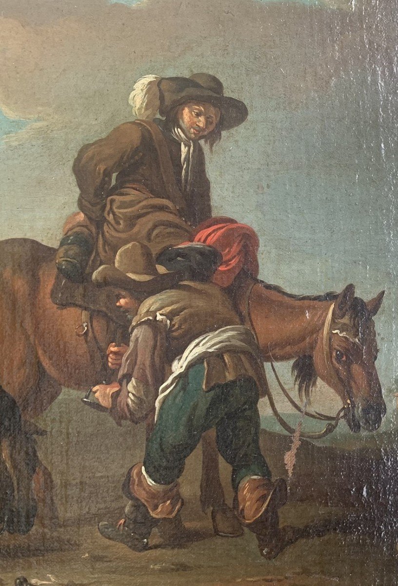 Paolo Monaldi (après 1710-après 1779)  Escale à La Campagne.  Un Jeu De Cartes. 2 Tableaux.  -photo-3