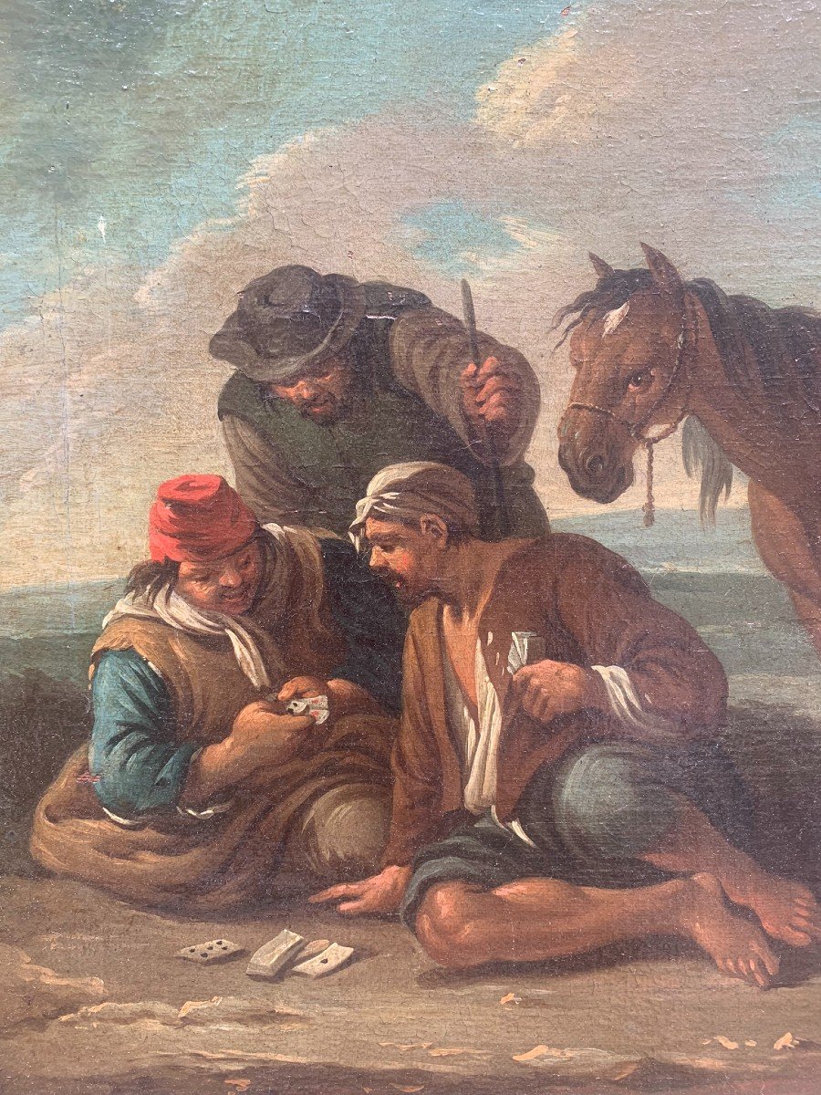 Paolo Monaldi (après 1710-après 1779)  Escale à La Campagne.  Un Jeu De Cartes. 2 Tableaux.  -photo-5