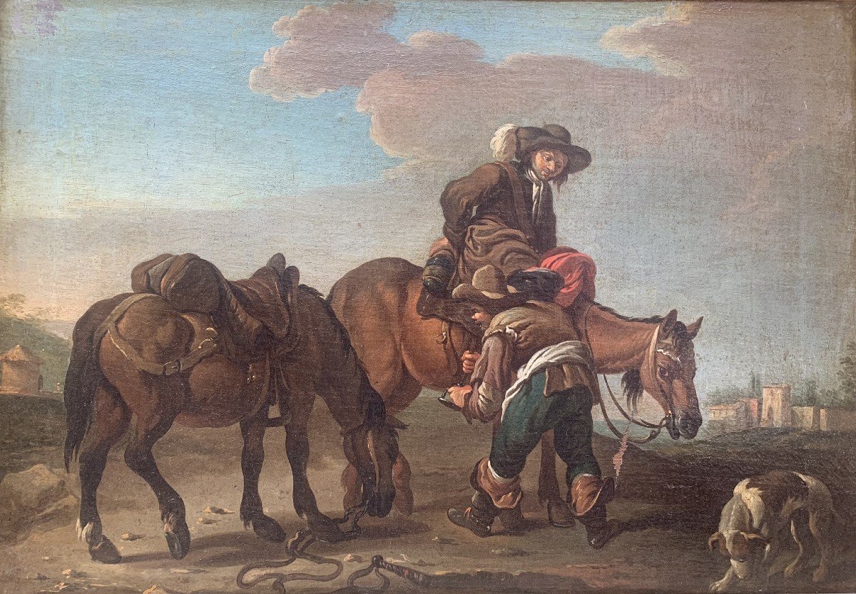 Paolo Monaldi (après 1710-après 1779)  Escale à La Campagne.  Un Jeu De Cartes. 2 Tableaux.  