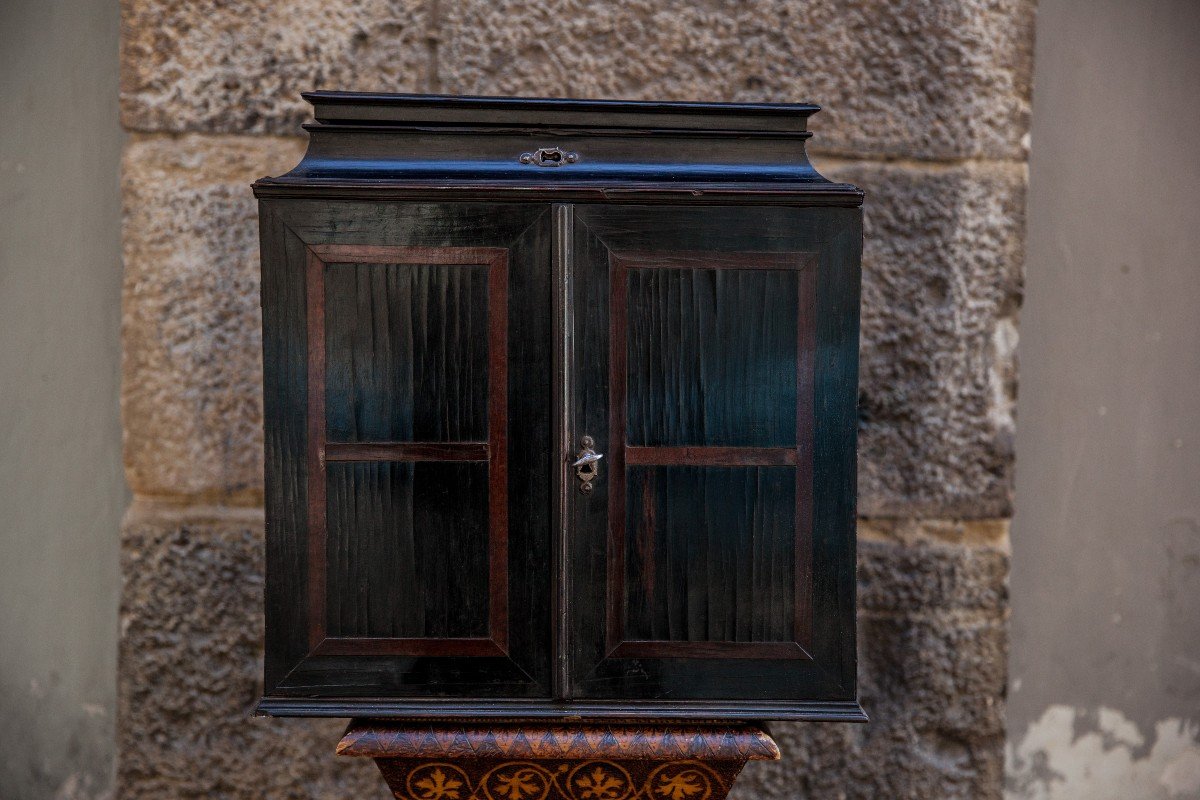 Very Rare Collector's Cabinet, Antwerp, 17th Century. Embroidered Panels.-photo-4