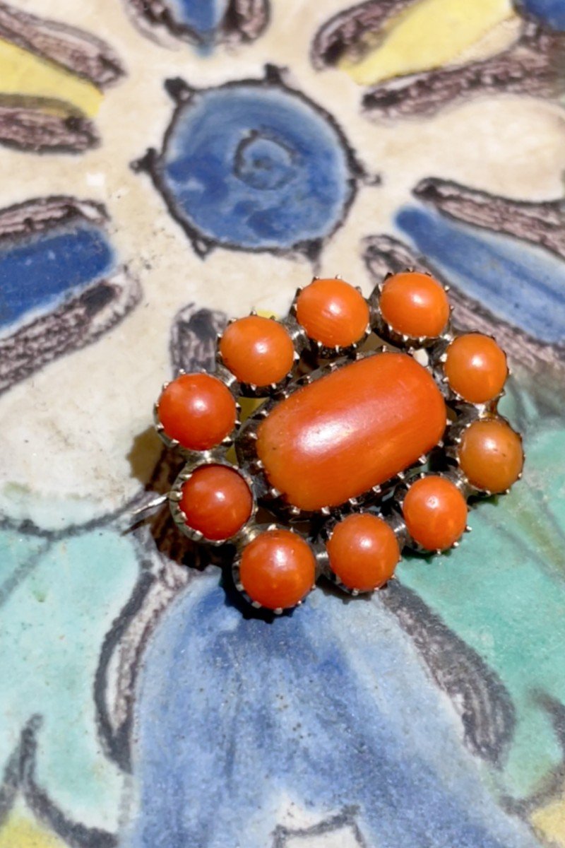 Early 19th Century Georgian Era English Coral And Low Carat Rose Gold Brooch.-photo-4