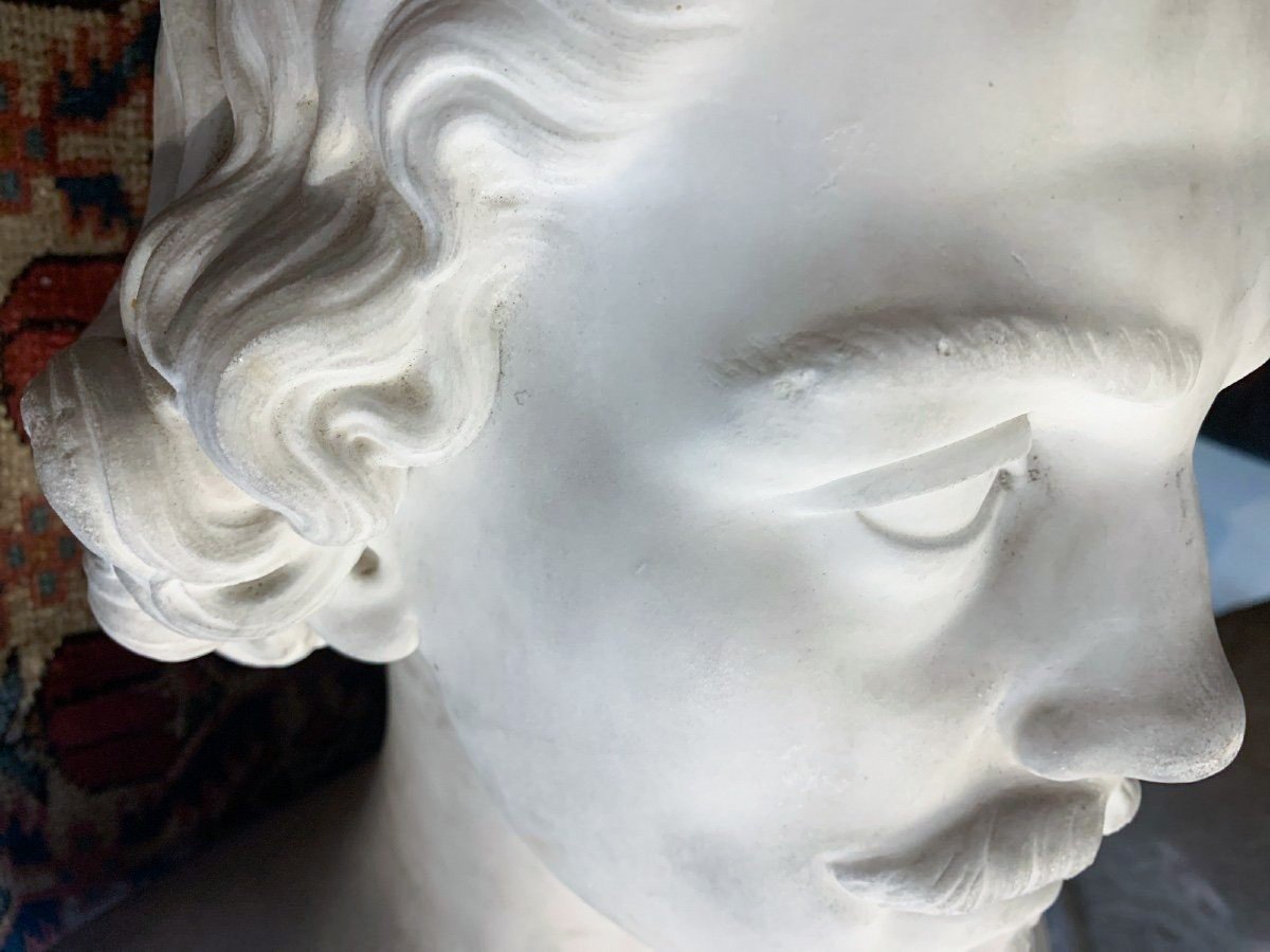 An Italian Carved White Marble Male Bust, 19th Century-photo-3