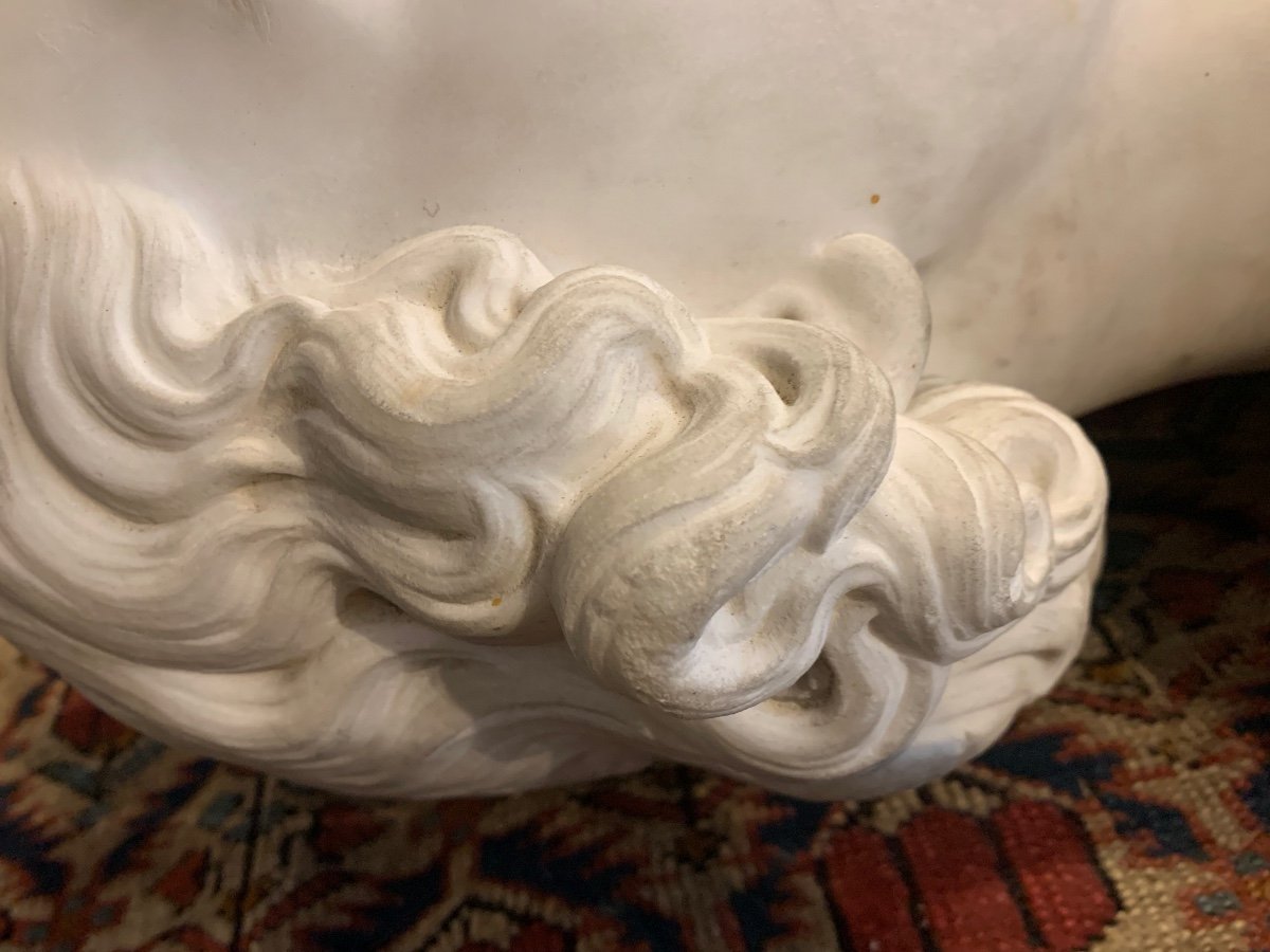 An Italian Carved White Marble Male Bust, 19th Century-photo-4