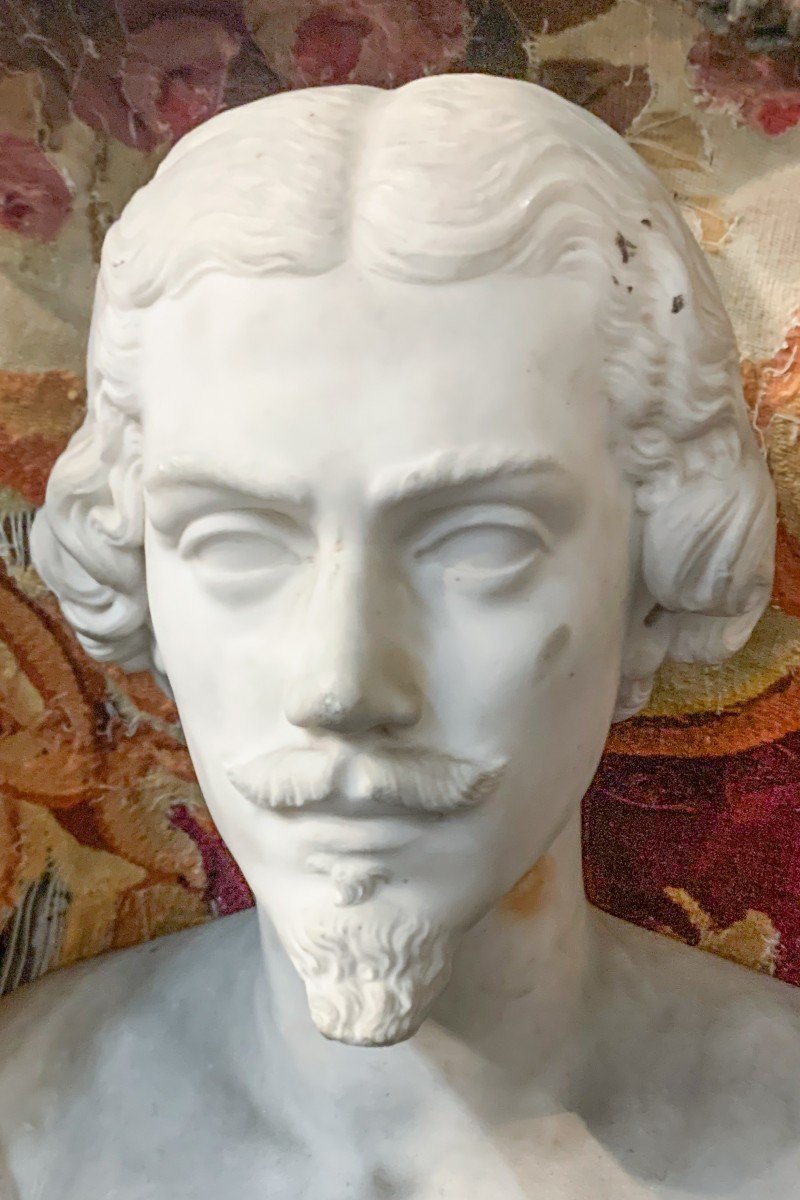 An Italian Carved White Marble Male Bust, 19th Century-photo-2