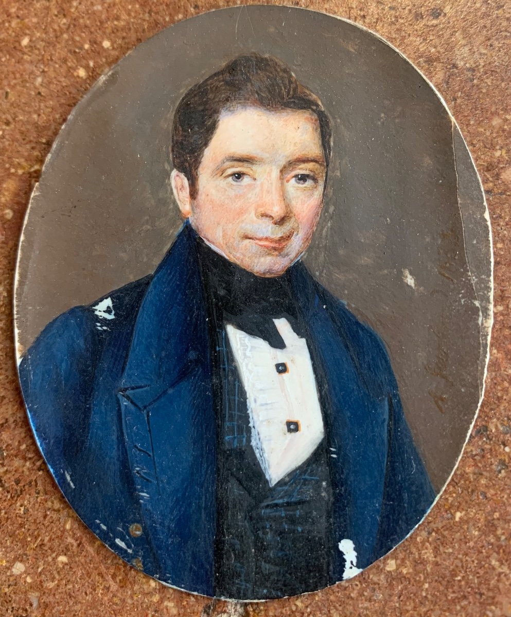 Portrait Miniature d'Un Homme élégant En Cravate, Chemise Plissée Avec Des Boutons Bijou. 1833